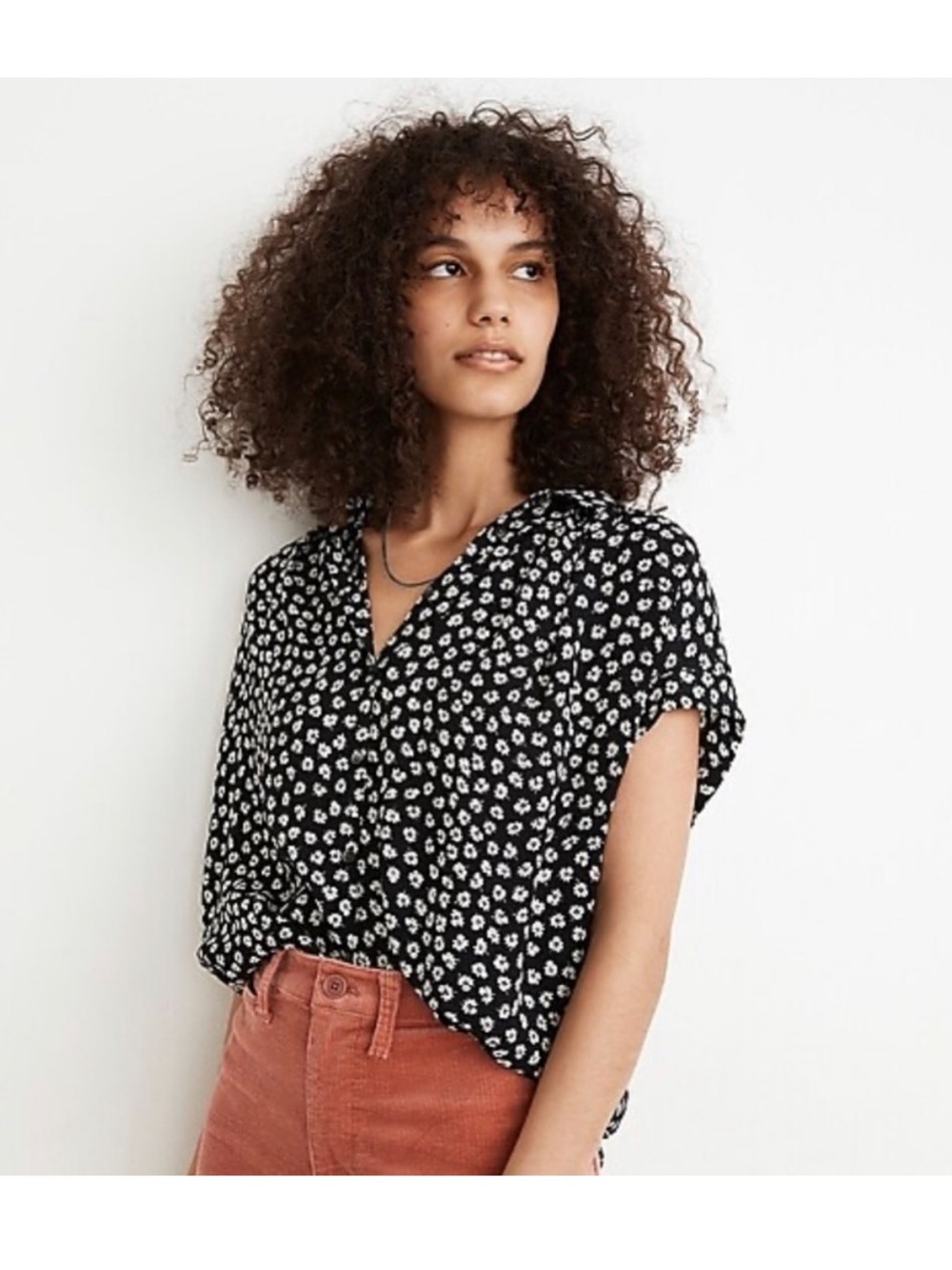 Madewell Central Drapey Oversized Woodcut Flower Floral Print Shirt